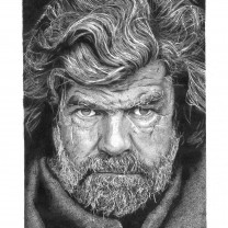 Reinhold Messner | disegno bianco e nero matita A4 2015 | Collezione Personalità dell'Alto Adige disegnate